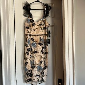 Show Stopper Crème Embroidered Sequin Bodycon Midi Dress from Lulus